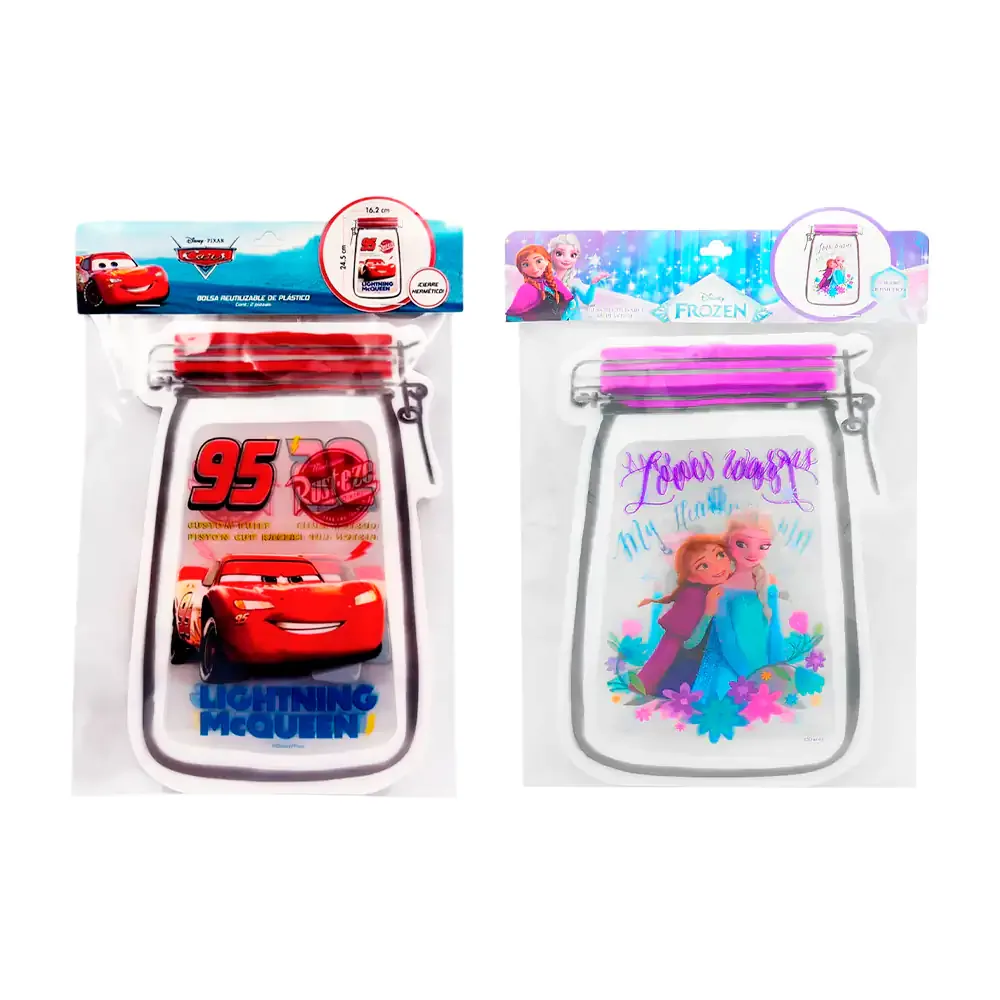 2 bolsas de plástico multifuncional, reutilizable de 24.5x16.2cm con estampado de cars