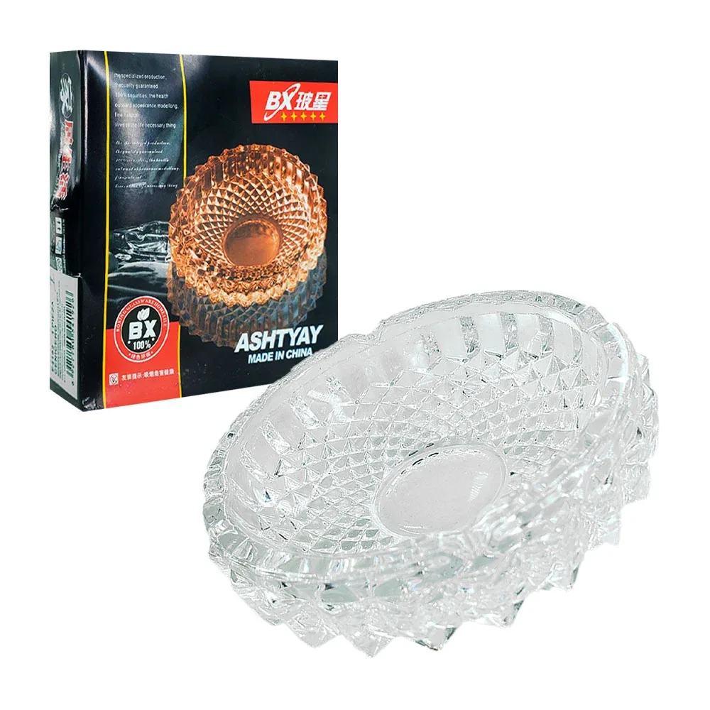 Cenicero de cristal grueso, redondo con relieve en la base, 11x3cm / e4192