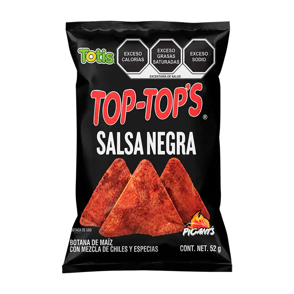 1pza, botana top tops de maíz sabor salsa negra 52g / 001824