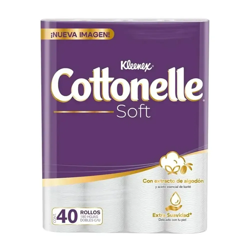 Paquete con 40 rollos de papel higiénico kleenex cottonelle con 180 hojas cada uno / 456235
