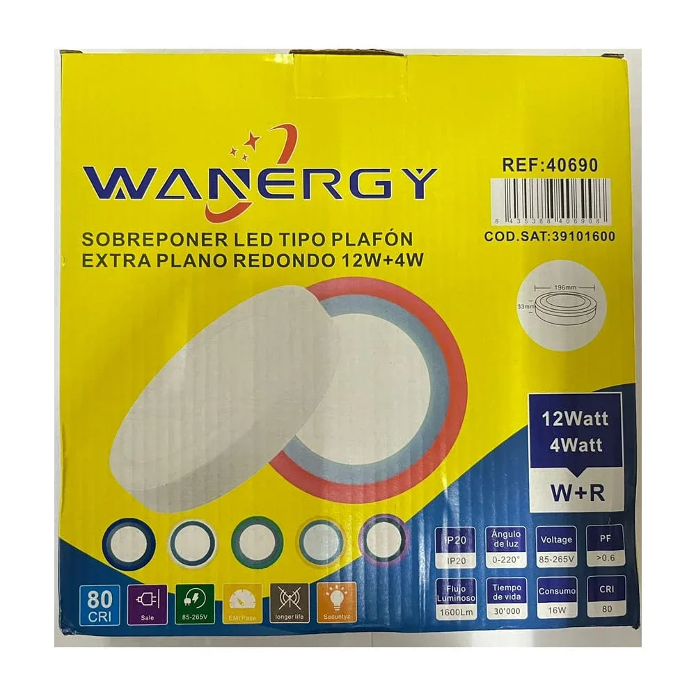 Lámpara led tipo plafón redondo con consumo 12 watts blanco + 4 watts roja / 406908