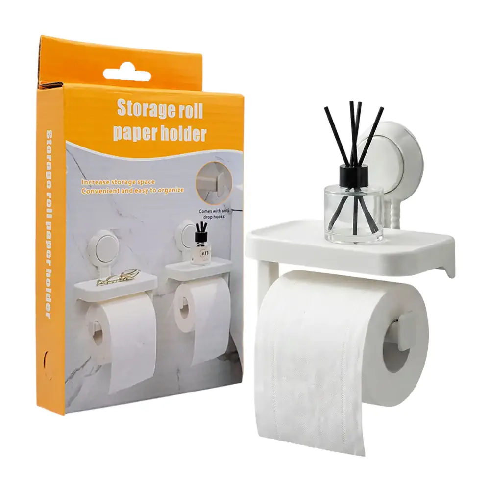 Soporte de plástico adherible para rollos de papel con espacio de almacenamiento
