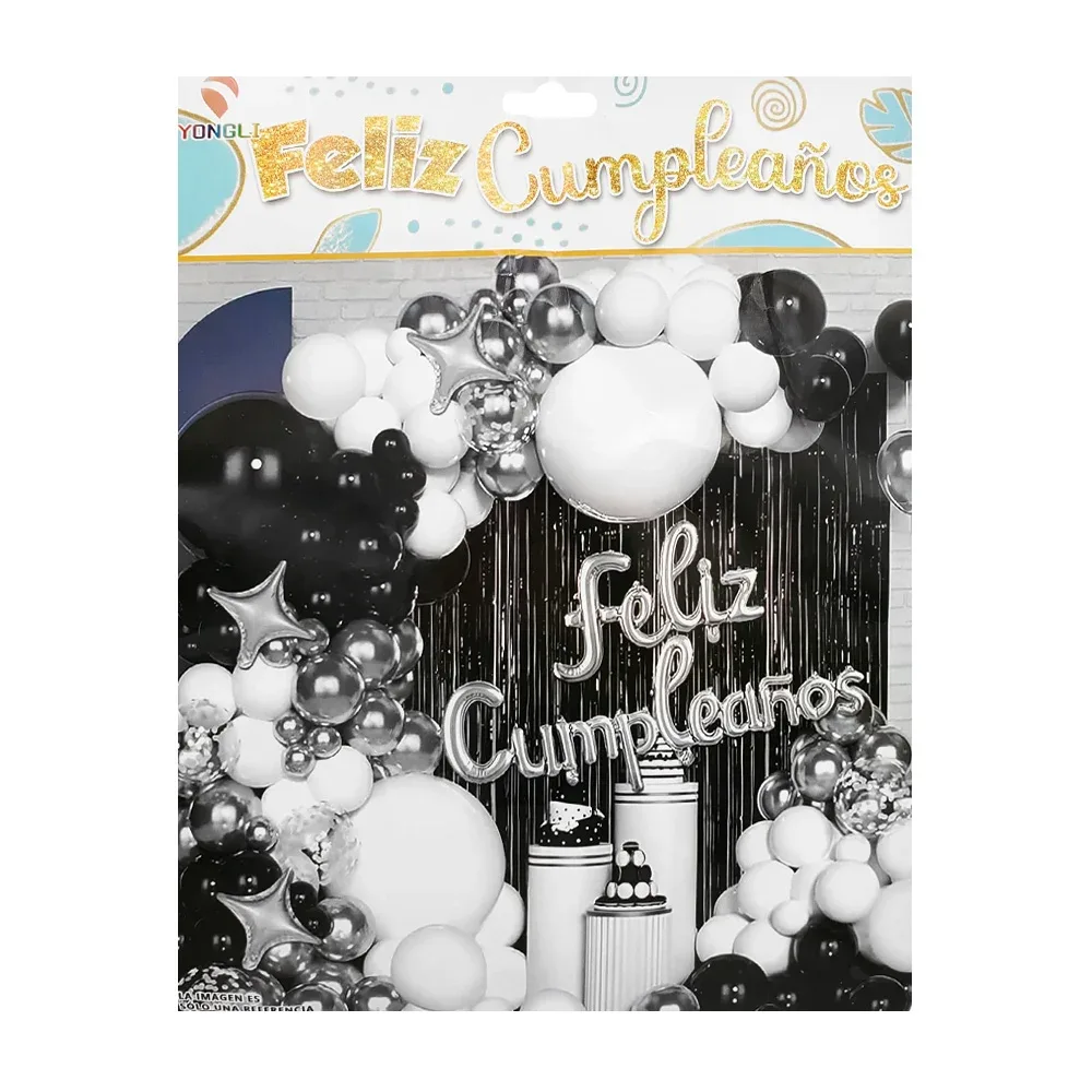 Kit decorativo de fiesta con 66pcs y globos multi color + feliz cumpleaños
