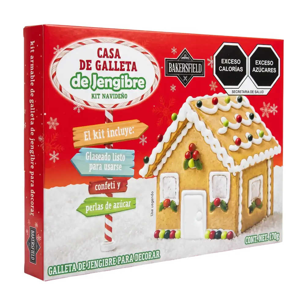 Kit armable con galleta / casa de jengibre temática navideña + accesorios para decorar, 170g
