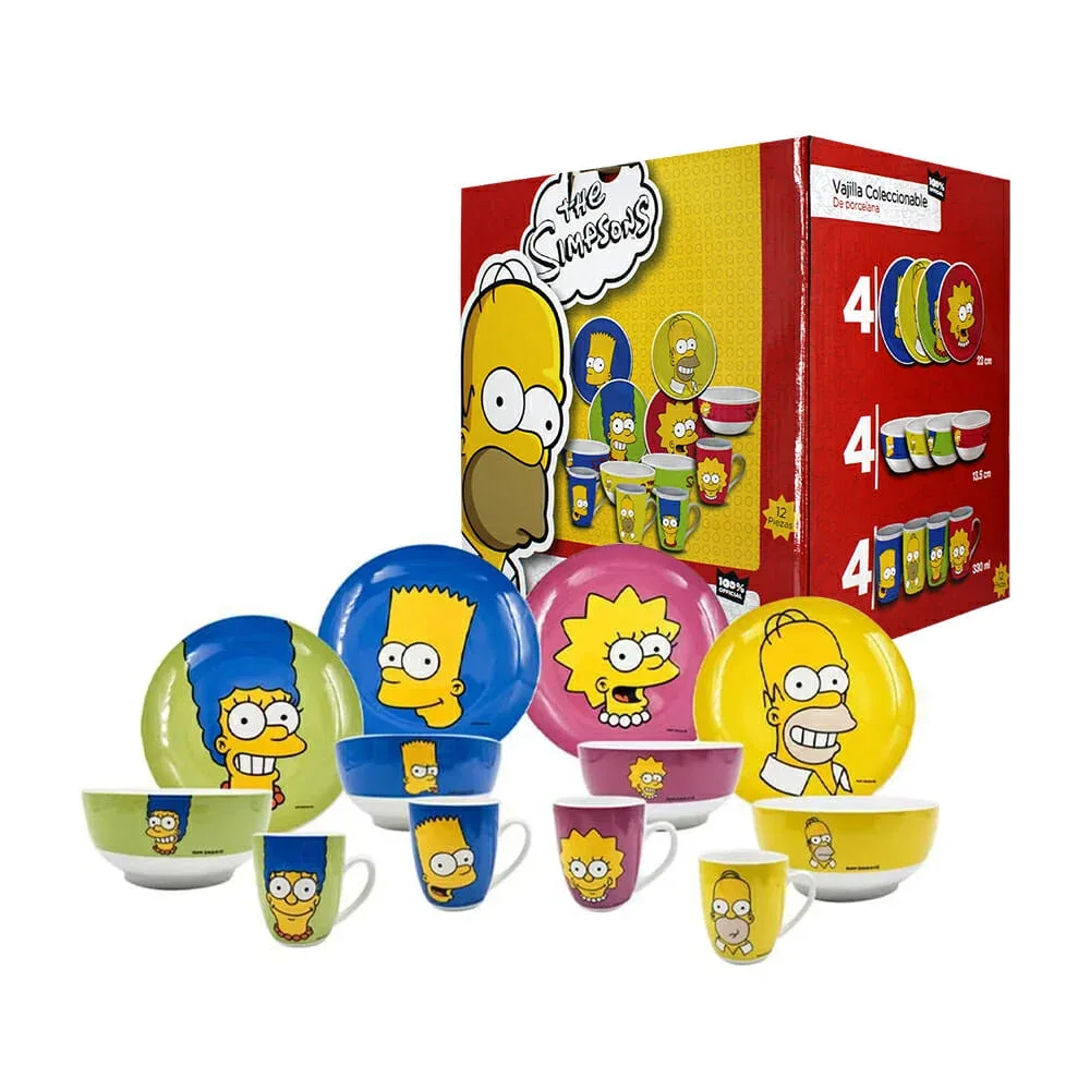 Vajilla coleccionable de porcelana con 12 piezas y diseño de los simpson / ow-001b