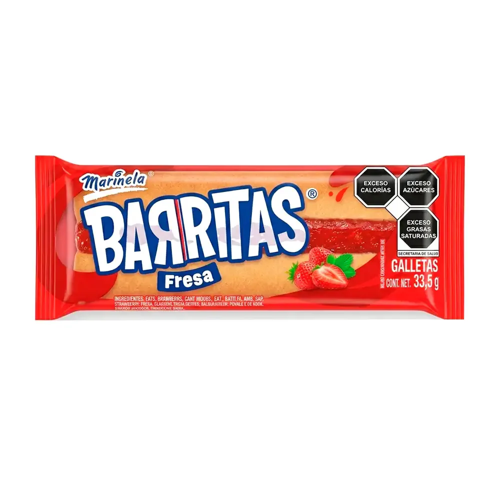 Paquete de barritas marinela con relleno de mermelada sabor fresa, 33.5g / barritas.f