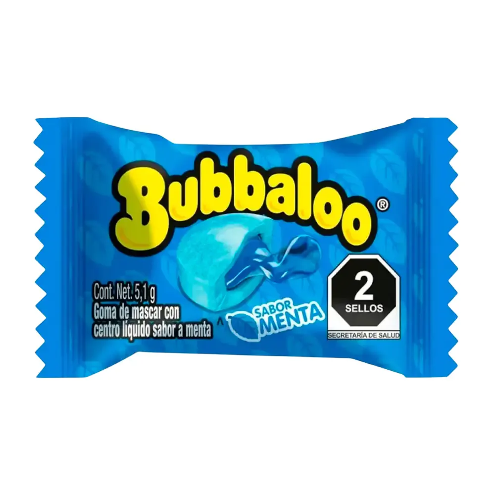 1pz goma de mascar bubbaloo con relleno líquido sabor menta, 5.1g / 073251
