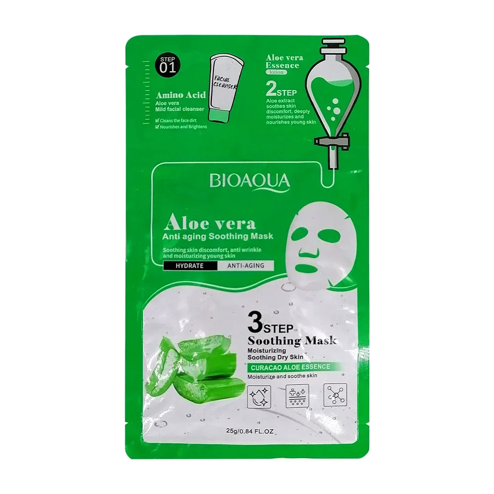 1pza Mascarilla facial antienvejecimiento e hidratante de 3 pasos, con esencia aloe vera, 25g / bqy62227