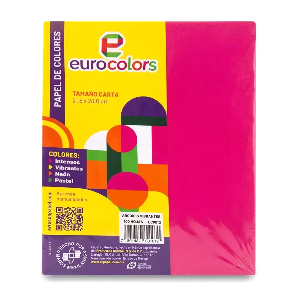Paquete con 100 hojas eurocolors en tamaño carta de colores vibrantes / 1410 / ec0012