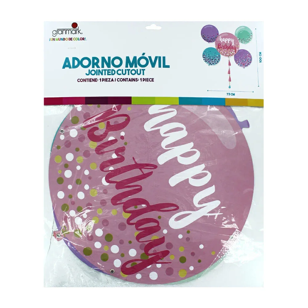 Adorno móvil granmark en forma de globos con estampado happy birthday 73x100cm / 6116-731