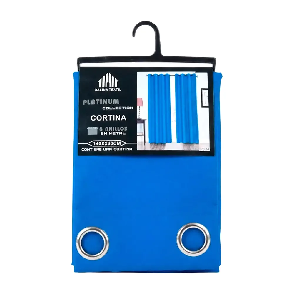 Cortina de tela tipo blackout, color azul con textura lisa / 83072-14