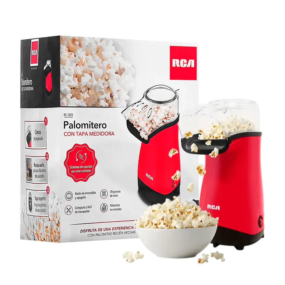 Máquina eléctrica para hacer palomitas con tapa medidora y capacidad de 70g de maíz