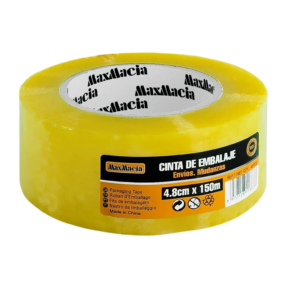 1pz cinta de embalaje maxmacia, amarilla de 4.8cmx150 / 11687 / 11687.c