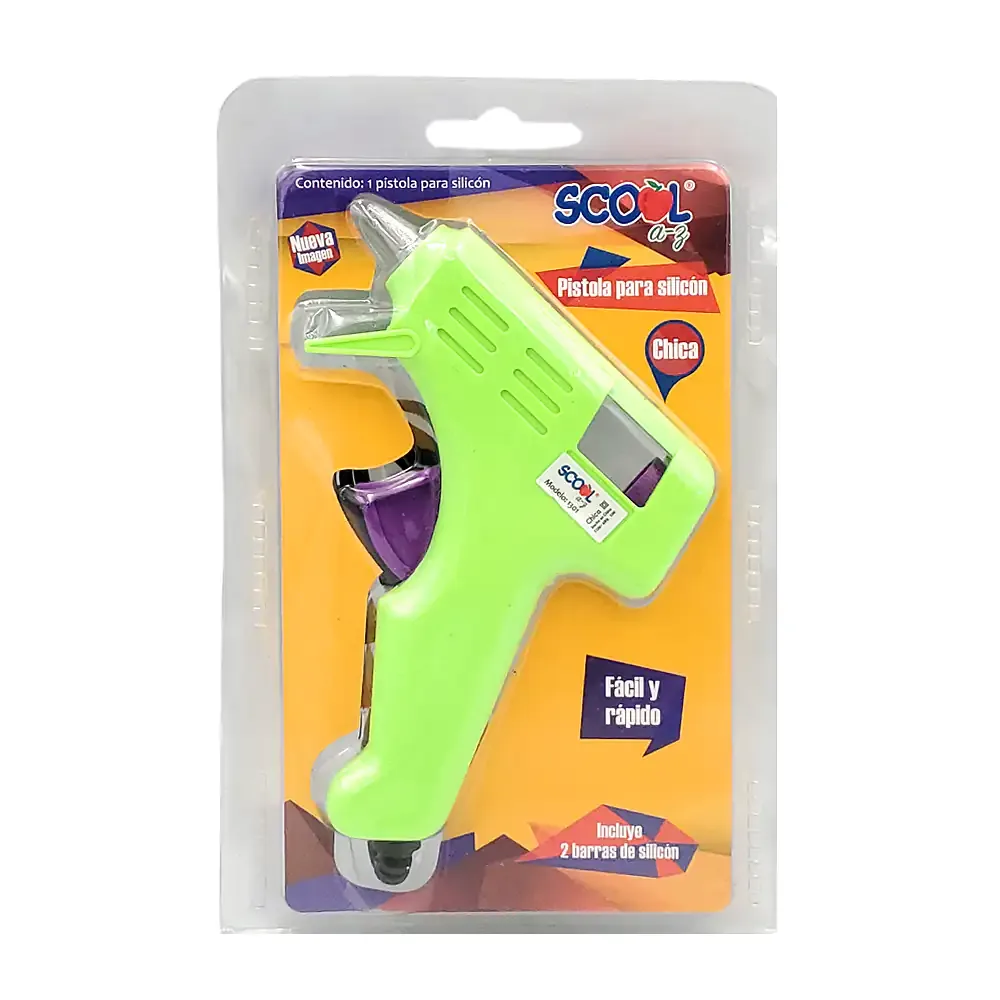 Pistola de silicón scool + 2 barras pequeñas de silicón, variedad de colores