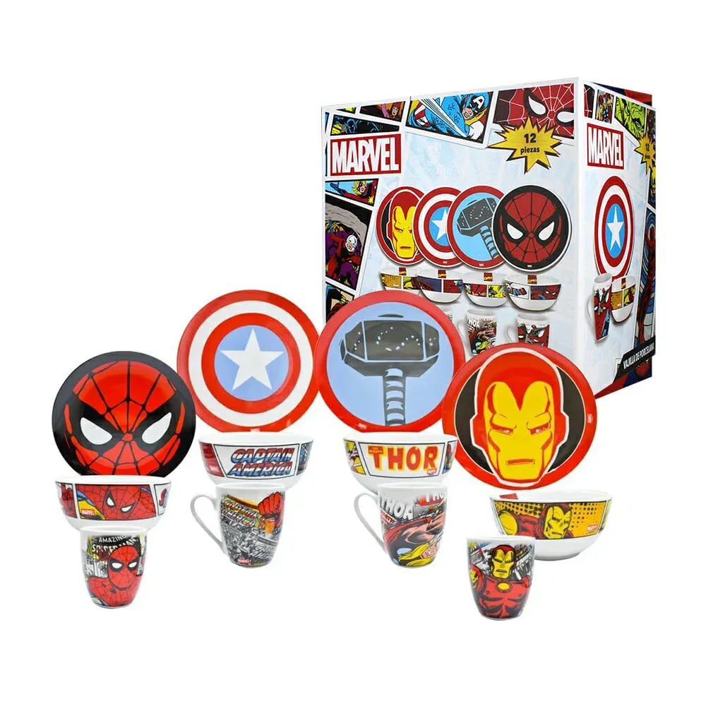 Vajilla colecionable de porcelana con diseño de avengers 12pz