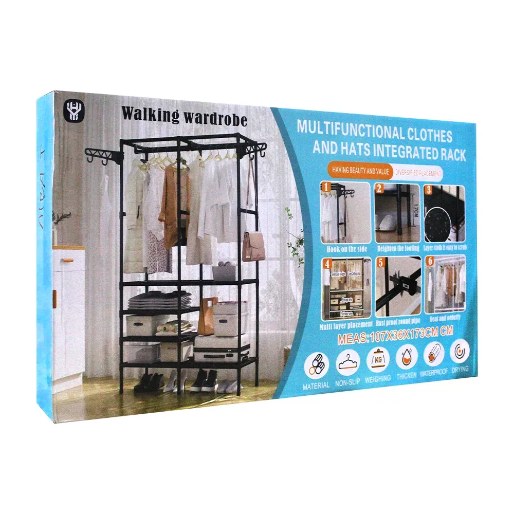 Closet / organizador multifuncional para ropa montable con 2 divisiones para colgar ropa, 2 percheros y 4 compartimentos de 107x36x173cm / walking wardrobe / 16492 / 81053 / yh6602-2
