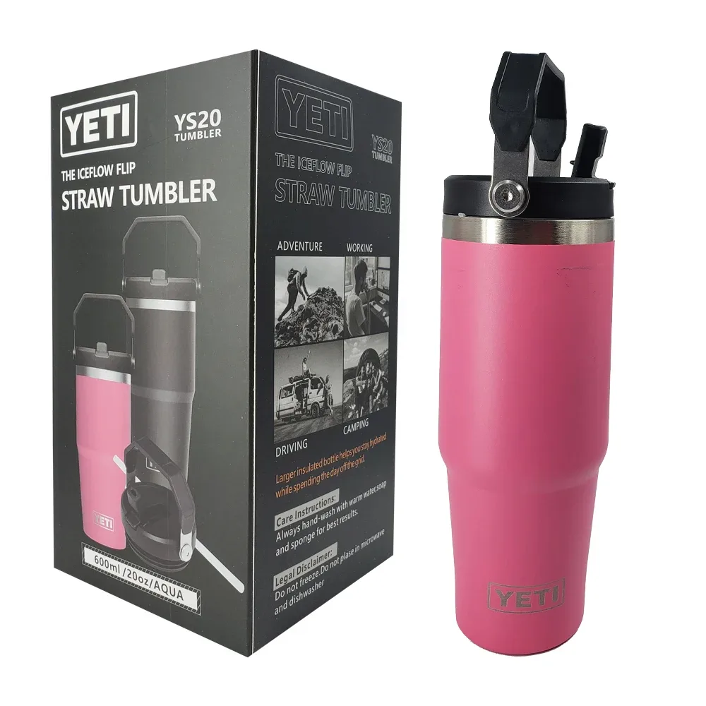 Termo liso de acero inoxidable con asa, popote y capacidad de 20oz-600ml, variedad de colores / ys20