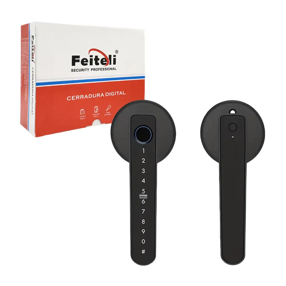 Cerradura digital de manija con huella dactilar, teclado + lector de tarjeta