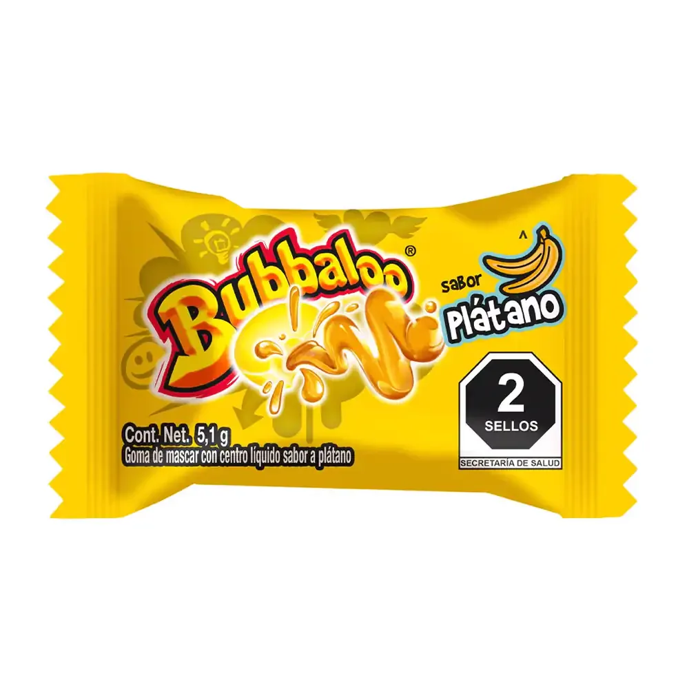 1pz chicle bubbaloo con sabor y relleno de plátano, 5.1g / 3275.b