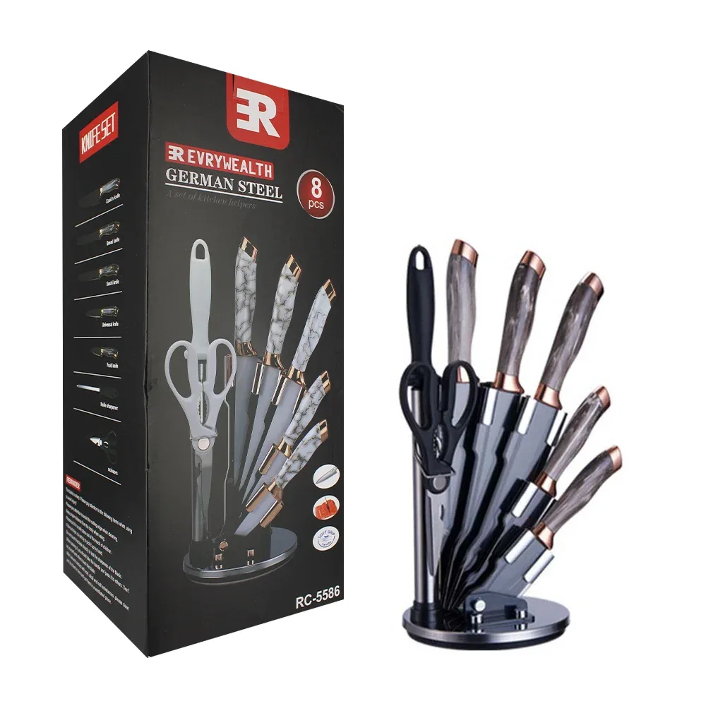 Kit de cocina con 5 cuchillos, tijeras, chaira y base, variedad de colores / rc-5586