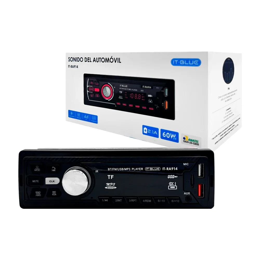 Estéreo con pantalla led, perilla, entrada usb, sd, auxiliar y botones frontales