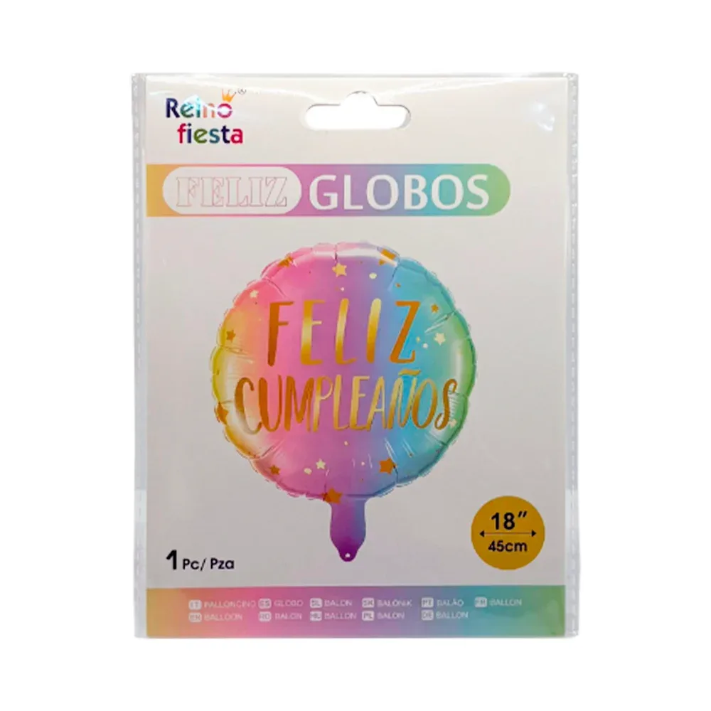 1pz globo redondo de feliz cumpleaños en tono pastel multicolor, letras doradas