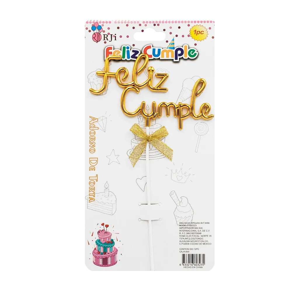 1pza Cake topper / adorno para pastel con leyenda de feliz cumple  / 660323-1