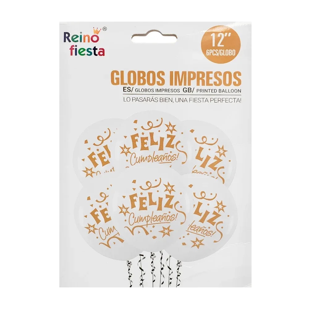 Paquete 6 globos de latex de 12´ impresos con frase feliz cumpleaños / 50313