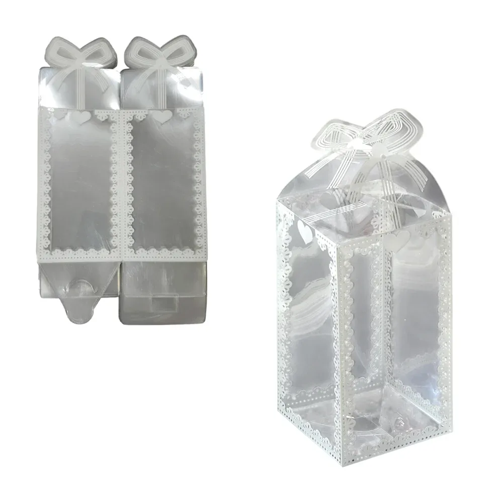 Paquete con 50 cajitas de regalo transparentes con diseño estampado blanco, 8x15cm / 095156