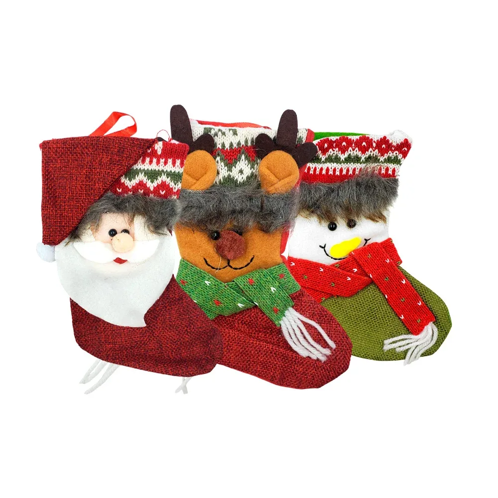 1pza Adorno colgante en forma calcetin tipo bota de personajes navideños con cabello, 18cm, variedad de modelos