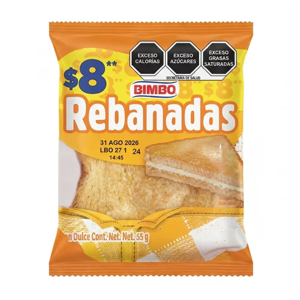 Rebanadas bimbo, pan tostado con relleno cremoso, 55g / 112845