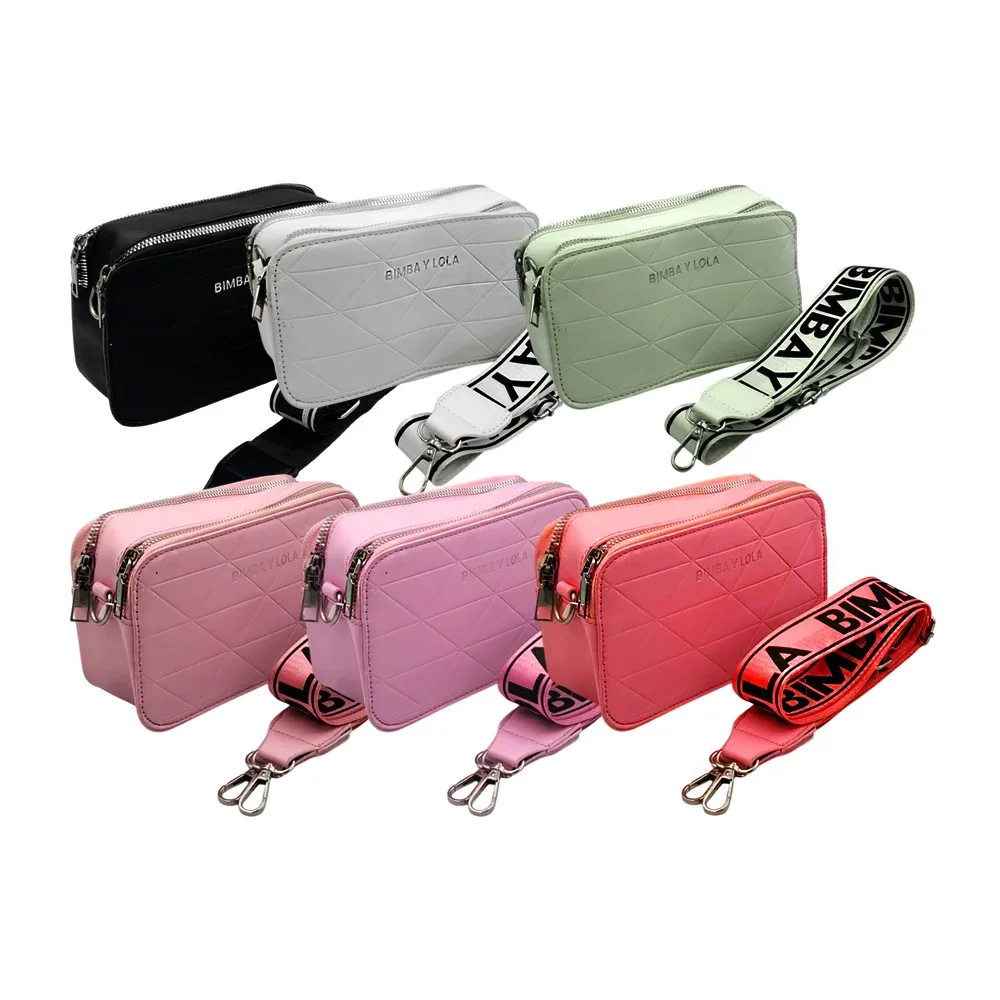Bolsa de mano rectangular con 2 cierres plateados y correa - bimba y lola