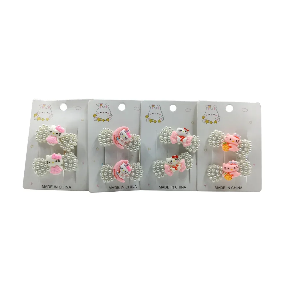 Paquete de 2 broches de clip con adorno de perlas y diseño de hello kitty, variedad de modelos / a1253