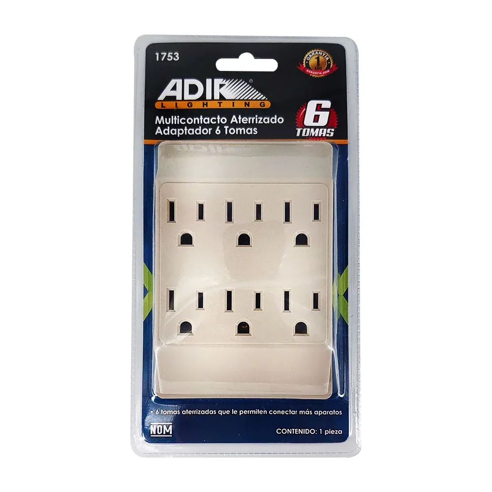 Multicontacto aterrizado cuadrado con 6 tomacorrientes / adir lighting / 1753