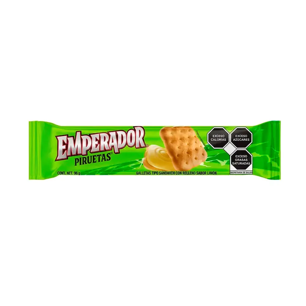 Paquete galleta emperador piruetas sabor limón 10 galletas rellenas de limón, 96g / 014477