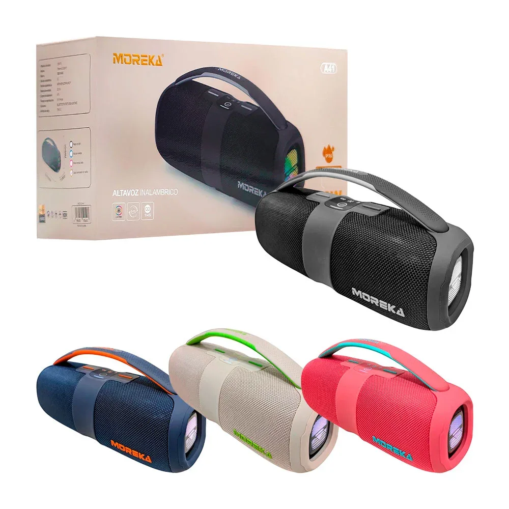 Bocina moreka, inalámbrica, cilíndrica, sonido 360, multiconexión y luz rgb