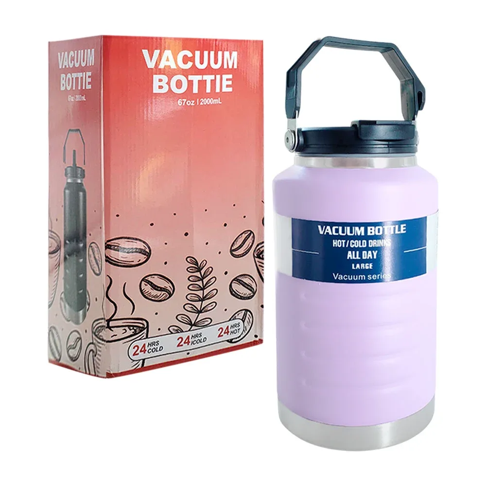 Duo botella termo, 67oz, acero inoxidable con asa y popote + termo de 18 cm