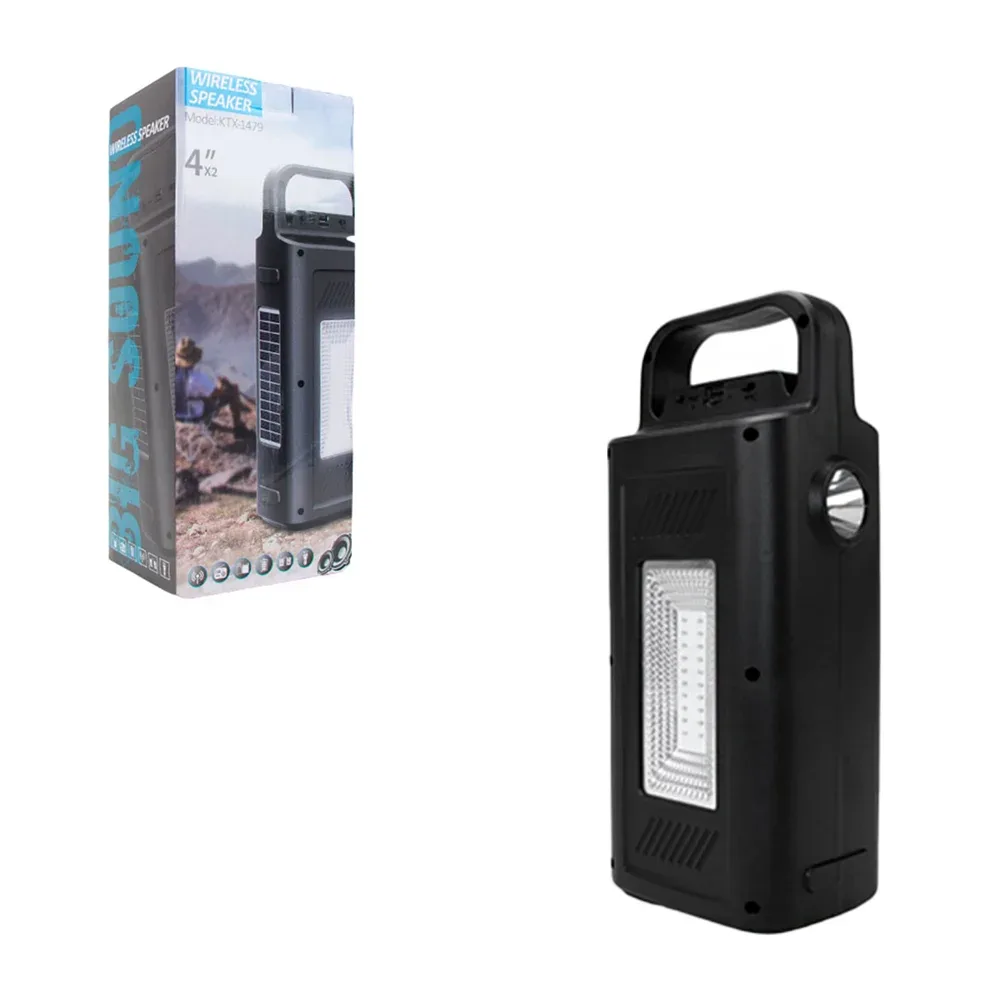 Bocina portable con agarradera y botones laterales, entrada usb y micro usb, con radio, linterna integrada y capacidad de 1200mah / ktx-1479