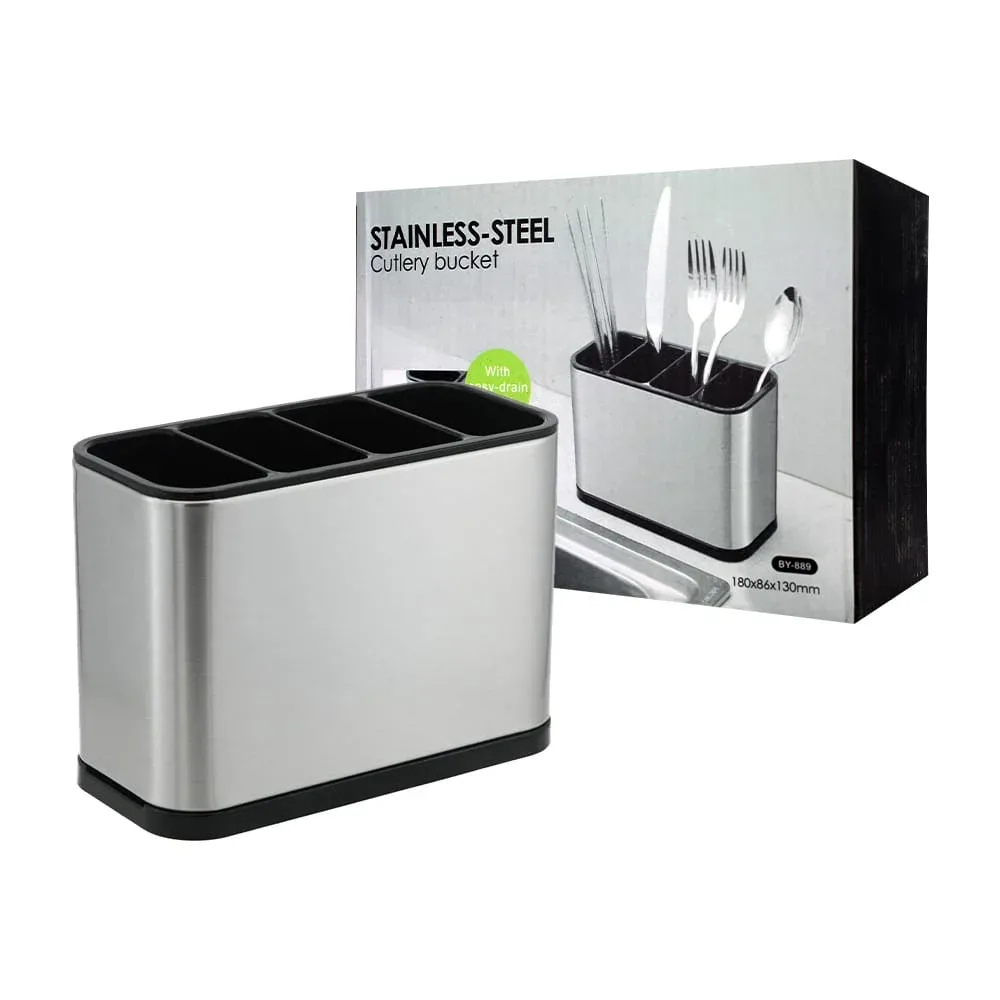 Organizador multifuncional para cubiertos de cocina con 4 compartimentos de acero inoxidable / cutlery bucket