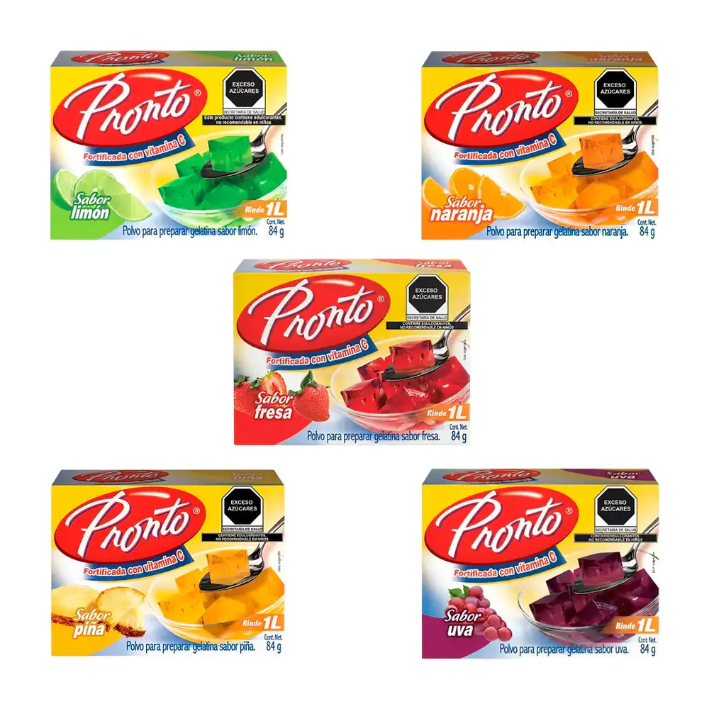 1pza polvo pronto para preparar gelatina, 84g, variedad de sabores / pronto-g