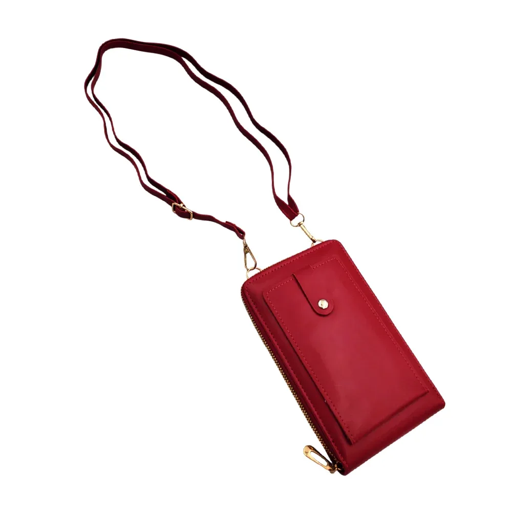 Bolsa de mano rectangular de piel sintética con correa, 2 compartimentos y un espacio para tarjetas con broche de botón, variedad de colores / t4243rojo2g / t4243