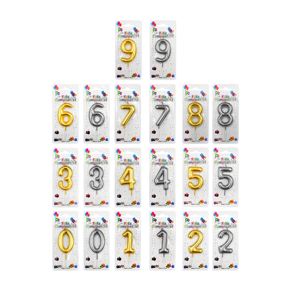 1pz Vela para cumpleaños metálica en color dorado y plata, variedad de números