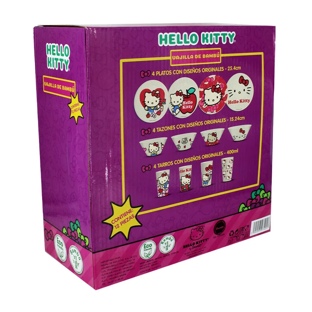 Vajilla coleccionable de bambú con diseño de hello kitty 12pzas 1762-26