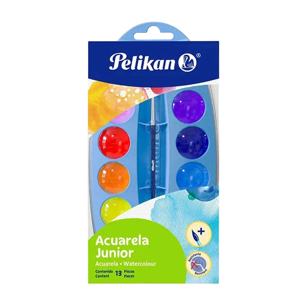Estuche paleta junior con 12 acuarelas redondas pelikan de colores y pincel