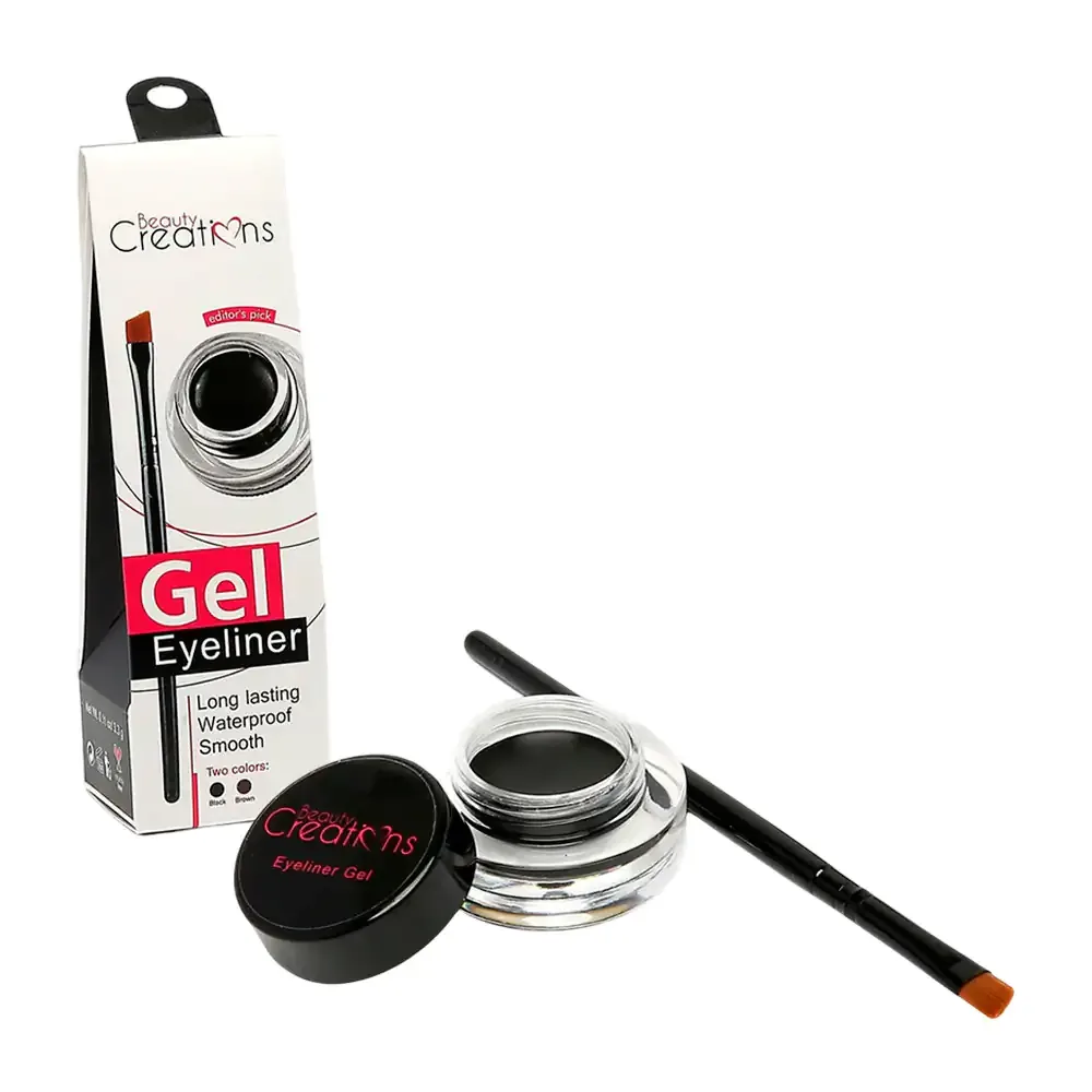 Delineador de ojos en gel a prueba de agua, color negro en mini tarro + mini brocha / gel eyeliner