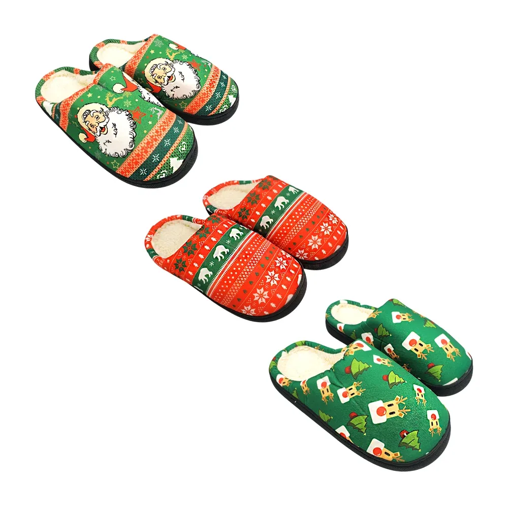 Pantuflas afelpadas infantiles, con estampado navideño y suela de goma, surtido