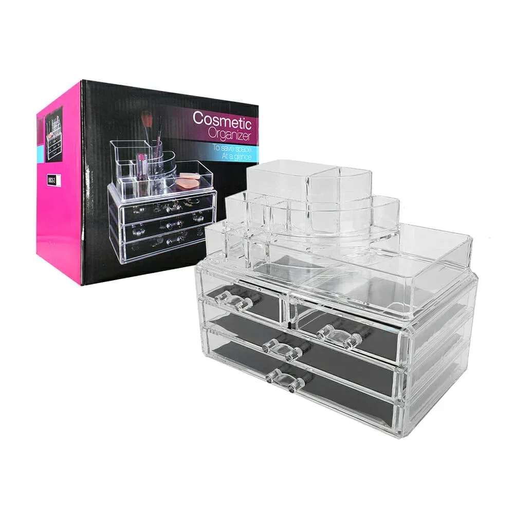 Organizador transparente desmontable de plástico con 4 cajones y 8 compartimentos para cosméticos / 8804-1