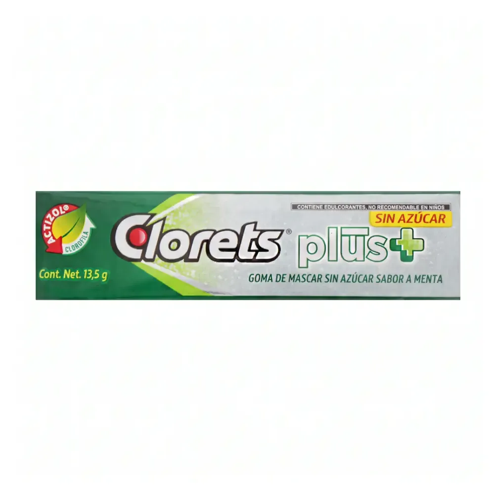 1pza Chicles clorets plus+ tipo americano sabor menta, 13.5g