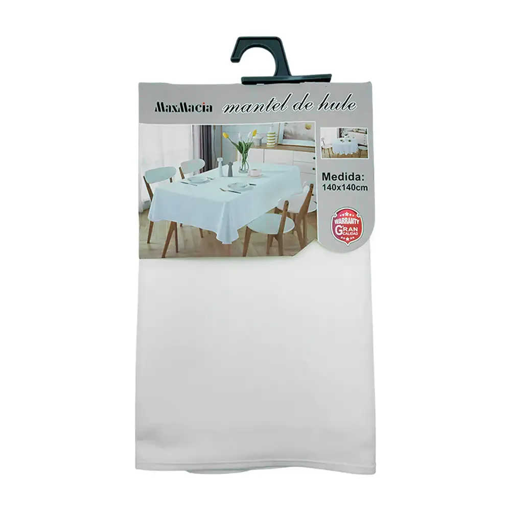 Mantel maxmacia de tela en color blanco liso, 140x140cm / 14243