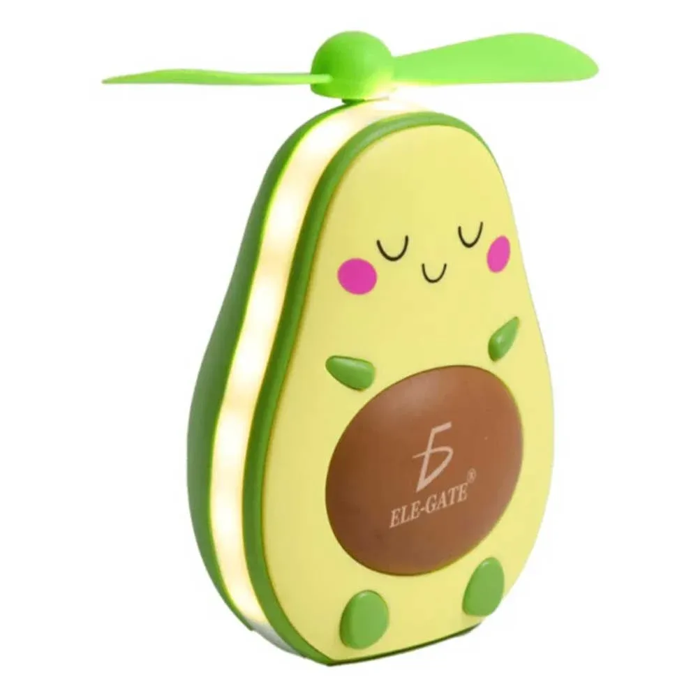 Mini ventilador con lámpara y espejo recargable de aguacatito